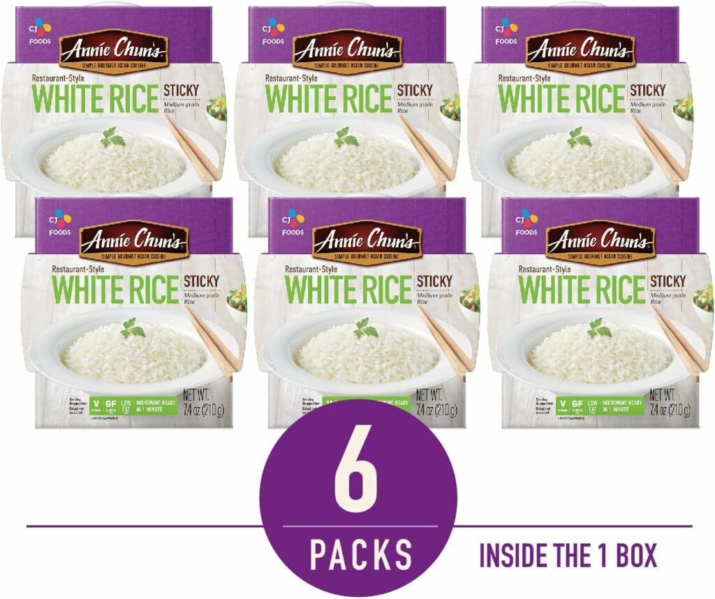 Annie Chuns - Cooked White Sticky Rice: Instant, Microwaveable, Gluten Free, Vegan, Low Fat and Delicious, 7.4 Oz (Pack of 6)