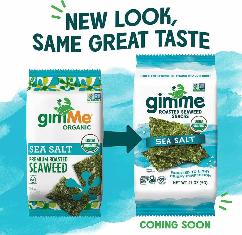 gimMe - Sea Salt - Organic Roasted Seaweed Sheets - Keto, Vegan, Gluten Free - Great Source of Iodine  Omega 3’s - Healthy On-The-Go Snack for Kids Adults 6 Count( Pack of 1)