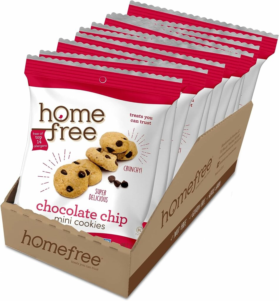Homefree Mini Chocolate Chip Cookies, Gluten Free, Nut Free, Vegan, Individually Wrapped Packs, School Safe and Allergy Friendly Snack, 1.1 oz. (Pack of 10)