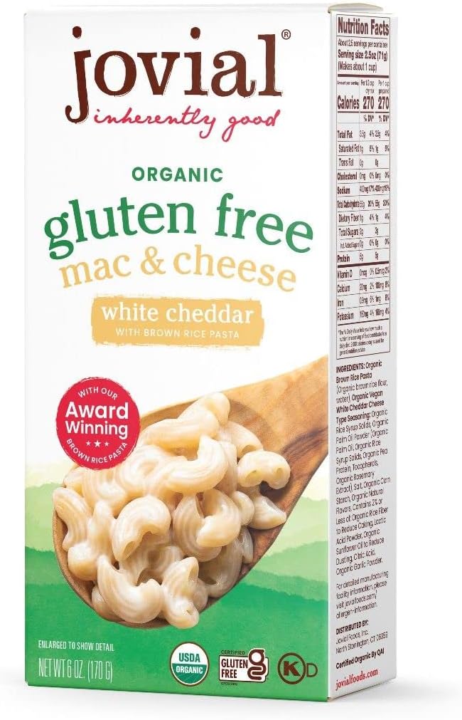 Jovial Organic Gluten Free White Cheddar Mac and Cheese - Whole Grain Pasta, Organic Pasta, White Cheddar Macaroni and Cheese, Gluten Free, Award Winning Taste, Made in Italy - 6 Oz