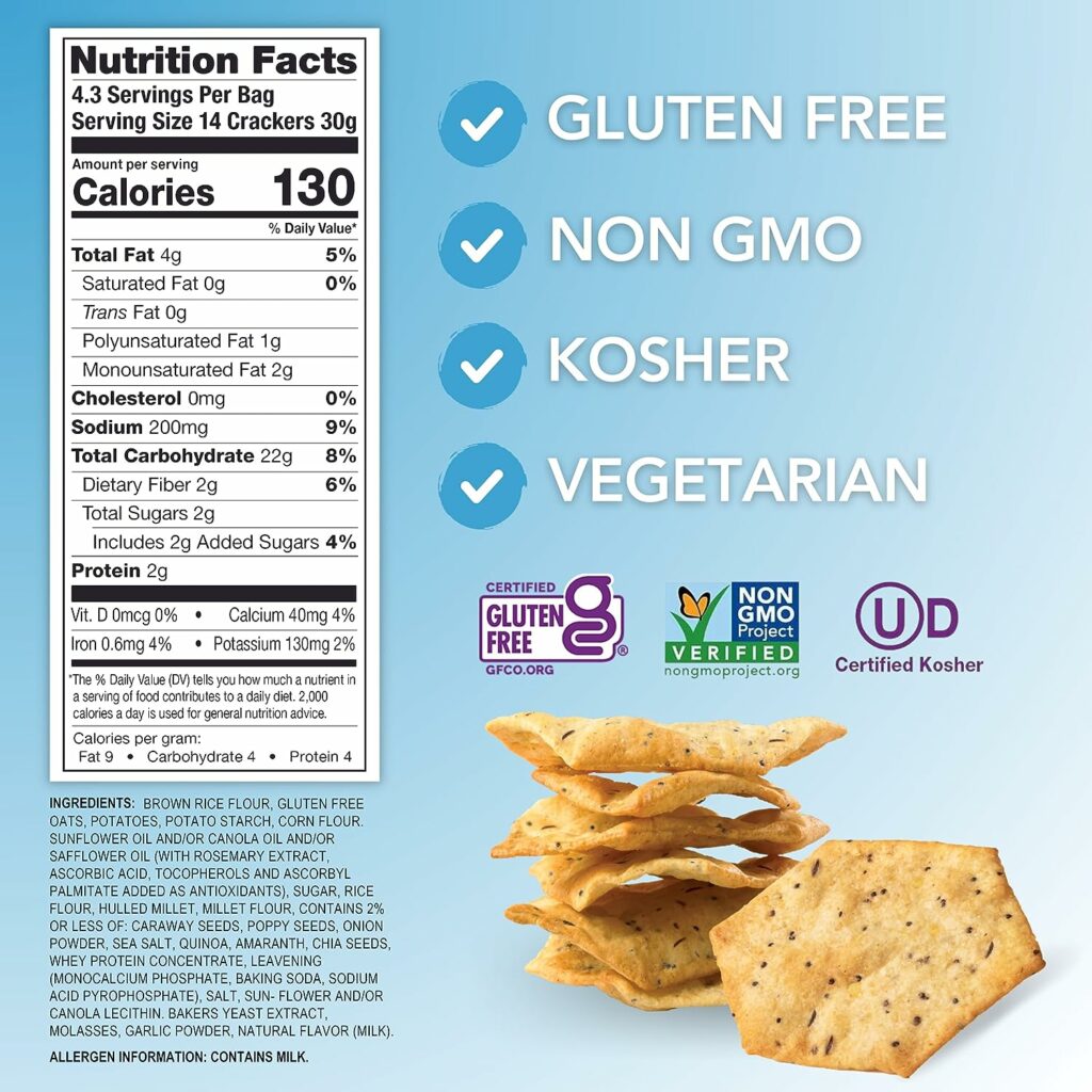 Milton’s Gluten Free Crackers (Everything). Everything Bagel-Inspired Gluten-Free Grain Baked Crackers (Pack of 3, 4.5 oz).