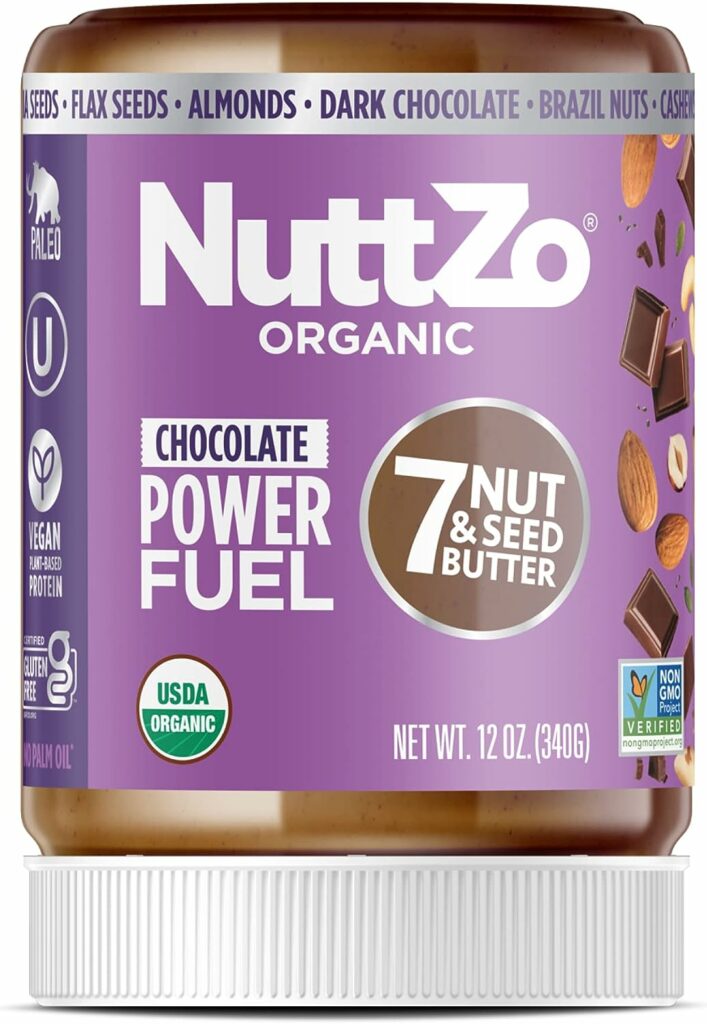 Organic NuttZo Dark Chocolate Power Fuel Smooth Mixed Nut Butter Spread | Cashews Almonds Brazil Nuts Flax Seeds Chia Seeds Hazelnuts Pumpkin Seeds | No Peanuts | Paleo Gluten Free Vegan Kosher| 1g Sugar, 6g Protein | 12 oz