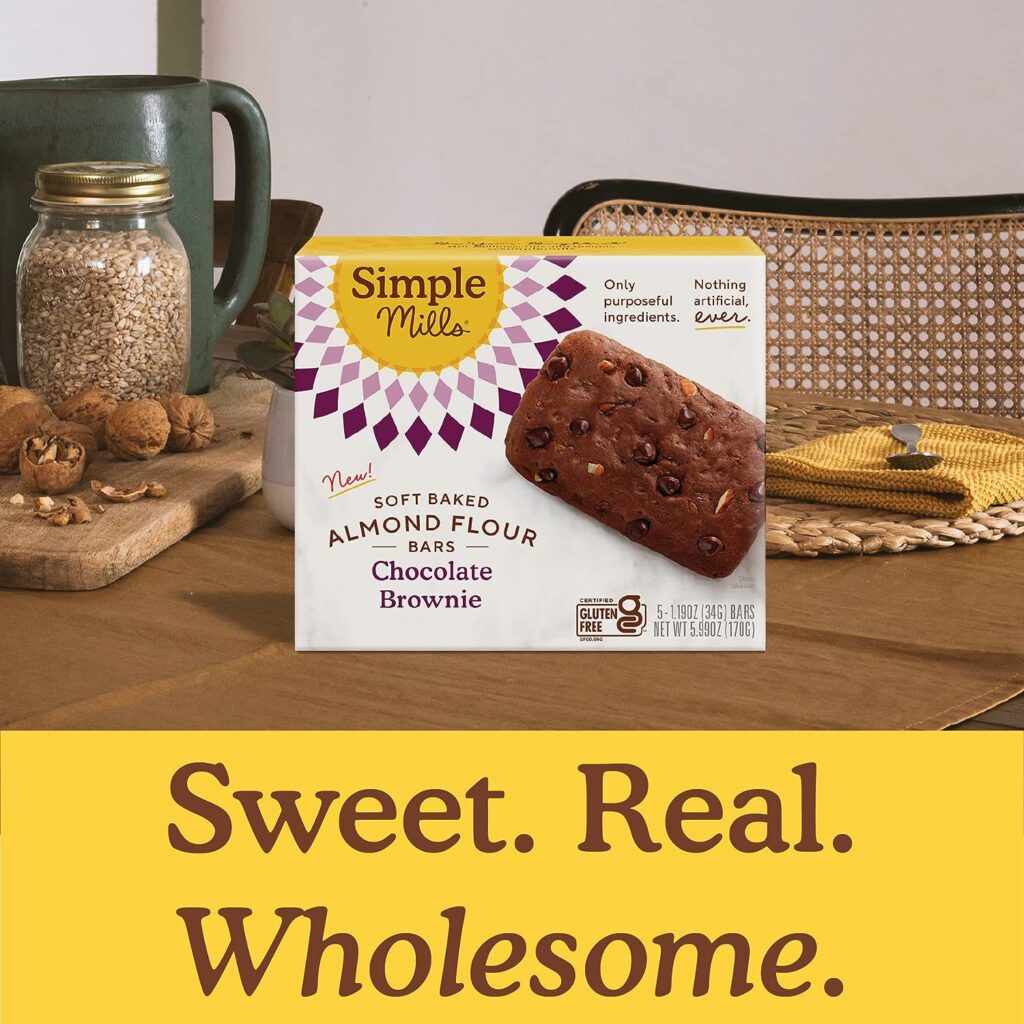 Simple Mills Almond Flour Breakfast Bars, Chocolate Brownie - Gluten Free, Made with Coconut Oil, Chia Seeds, Sunflower Seeds, Flax Seeds, Healthy Snacks, 6 oz. (Pack of 1)
