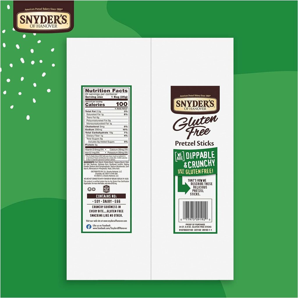 Snyders of Hanover Gluten Free Pretzel Sticks, 100 Calorie Individual Packs, 24 Ct