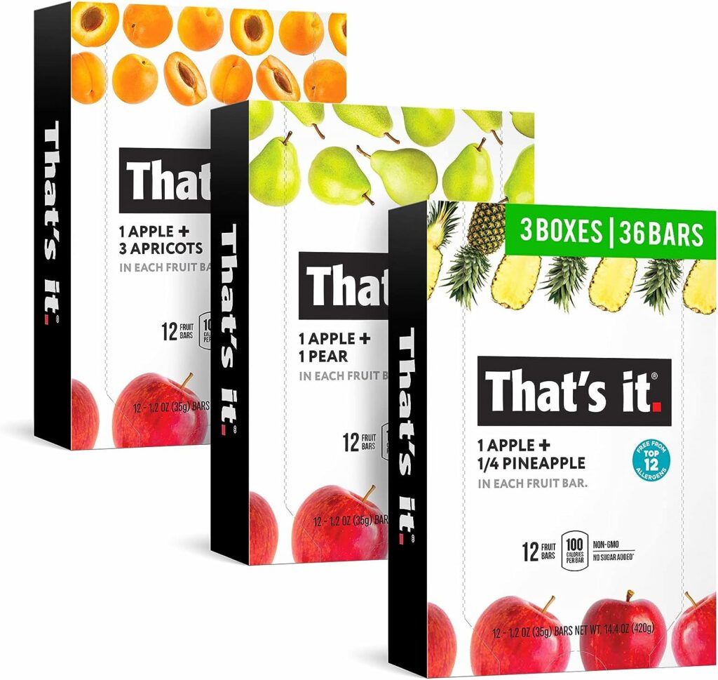 Thats it. (36 Count) Variety Pack | Apricot, Pear, and Pineapple Flavors | 100% Natural Real Fruit Bars Plant-based, Vegan, Gluten-free, No Added Sugar, Top 12 Allergen Free