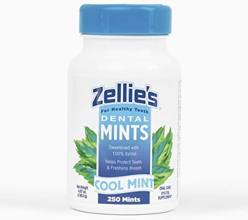 Zellies | 100% Xylitol Sugar Free Cool Mint Breath Mints | Non-GMO, Low-Calorie, Gluten Free, Vegan  Kosher Mints (250 Count - Pack of 1)